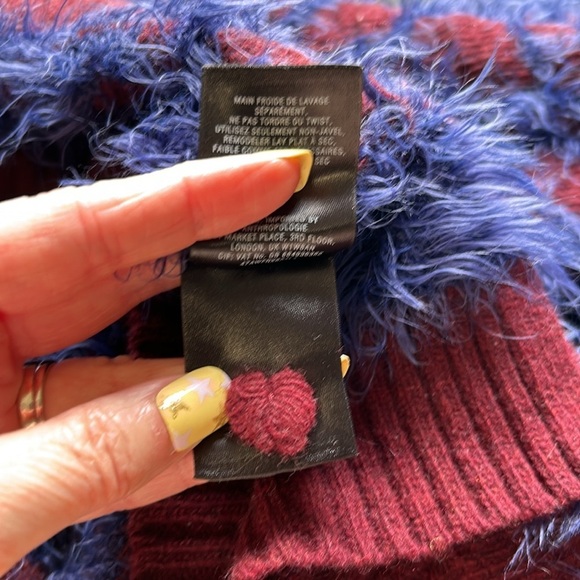 MOTH Chenille Abstract Intarsia Knit Pullover Sweater Maroon Blue Anthro Sz L - Picture 9 of 11